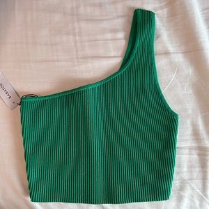 Babaton Cropped one shoulder sculpt knit top in green